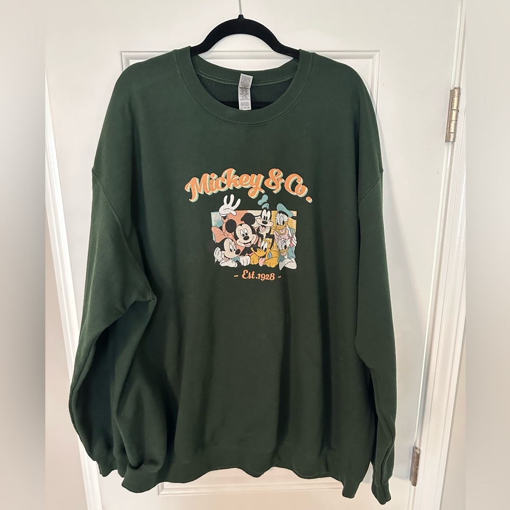 Gildan Dark Green Mickey & Co. Crewneck Sweater